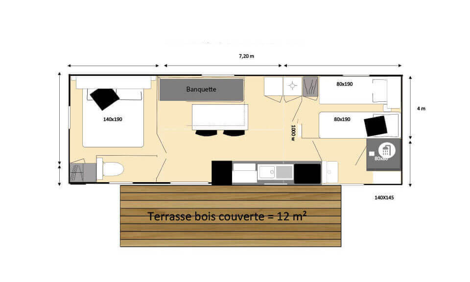 Plan of the mobile home Les Bleuets, 4 people