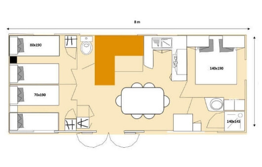 Plan of the mobile home Les Coquelicots, for rent in Aveyron